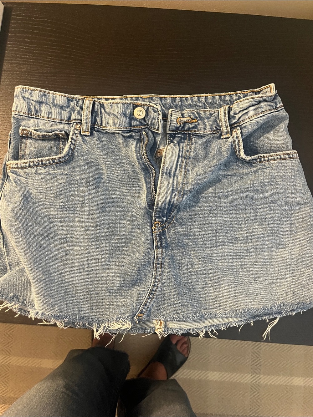 Zara Light Blue Distressed Denim Mini Skirt